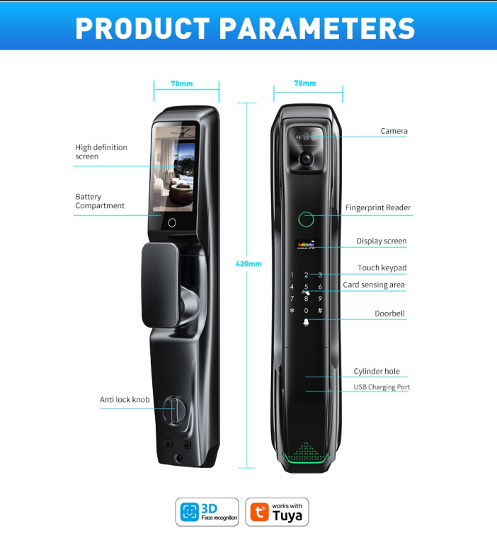 Smart Face ID door lock i8