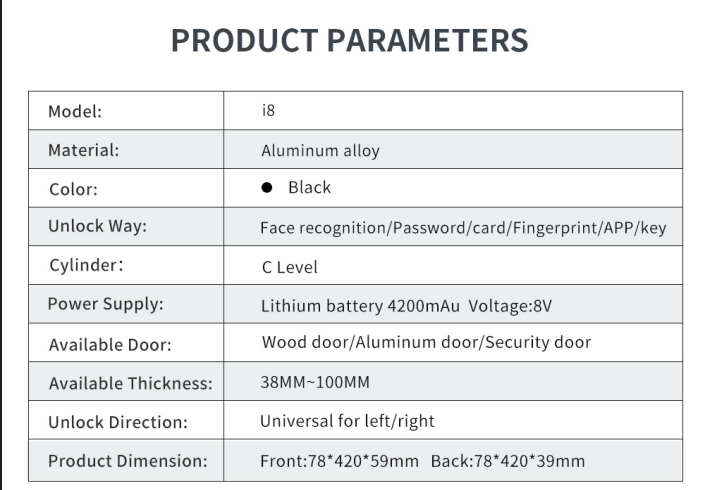 Smart Face ID door lock i8