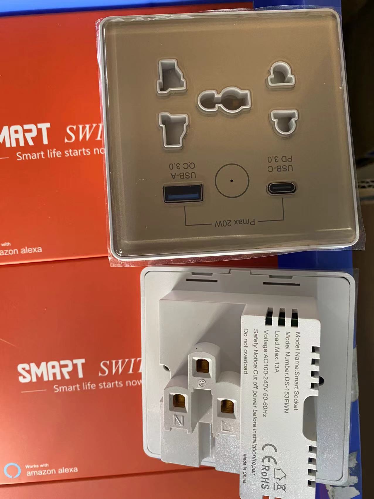 Smart universal power outlet with USB+USBC