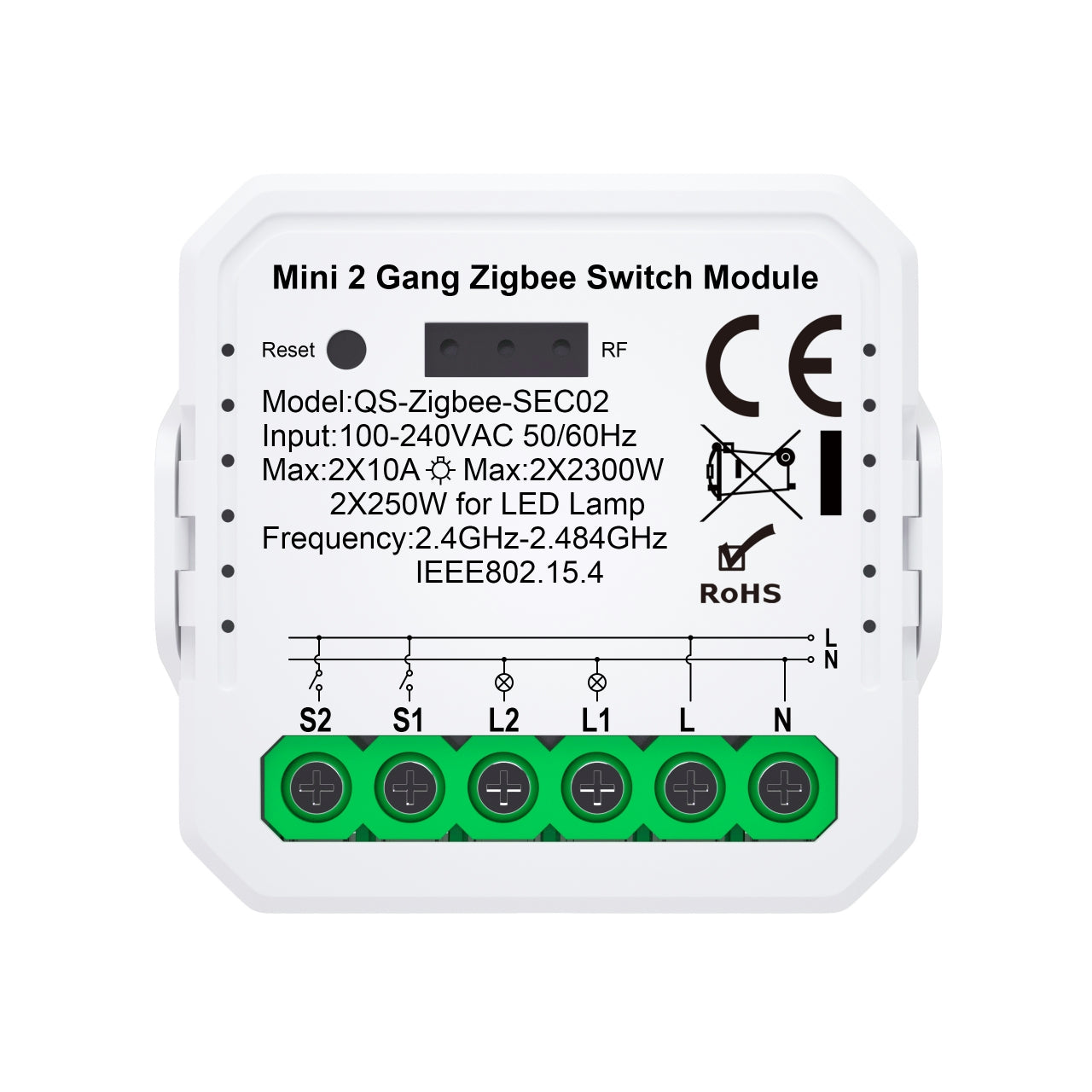 Smart switch module ZigBee 2gang – ROCATECH.AE