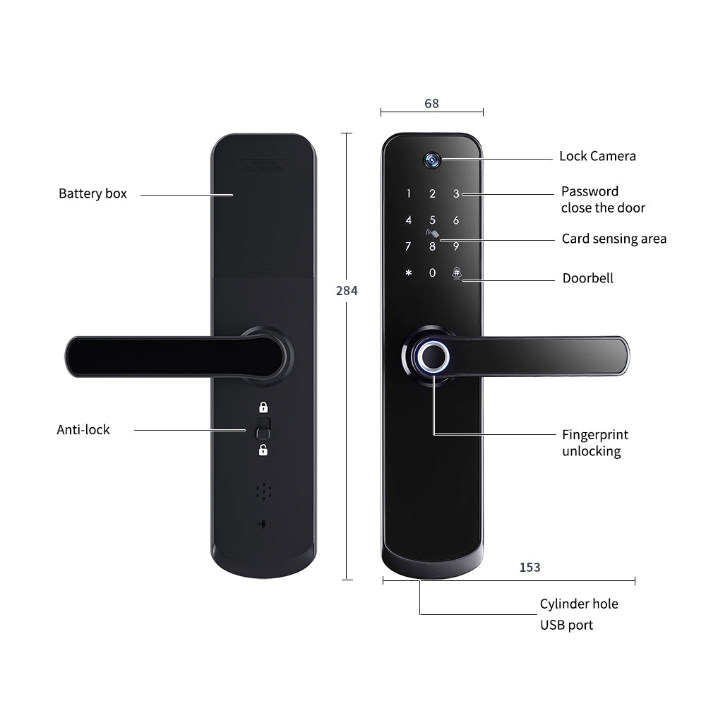 Smart Tuya door lock handle with intercom A270