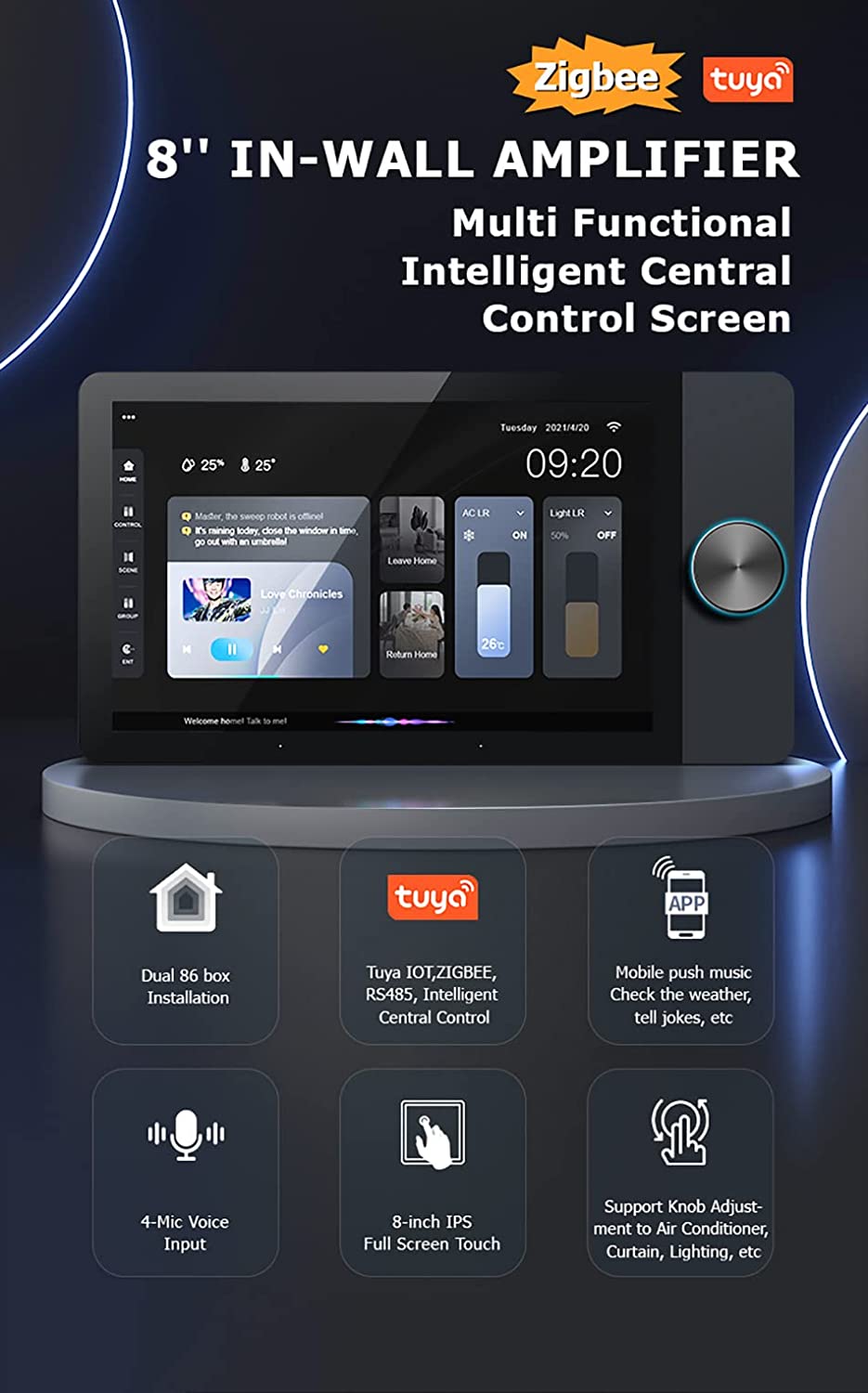Smart Home control panel 8" with Audio Amplifier